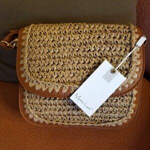 Moda Luxe Modish Tan Vegan Crossbody Straw Bag Brand NEW W/ Packing Dust Cover